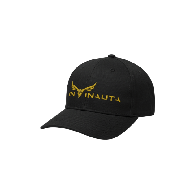 Black Intinauta cap with gold embroidered-style logo.