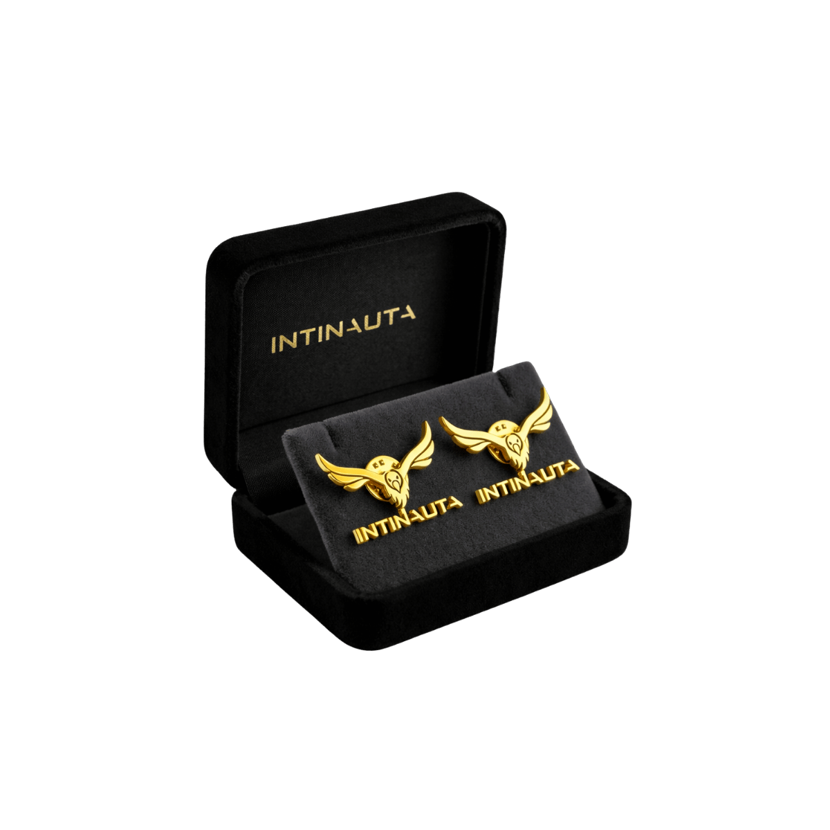 Boxed Intinauta metal emblem accessory set with wing-shaped design.